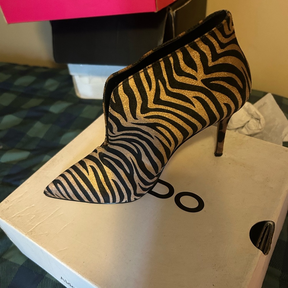 Aldo Zebra Print Ankle Boots - Black and Gold